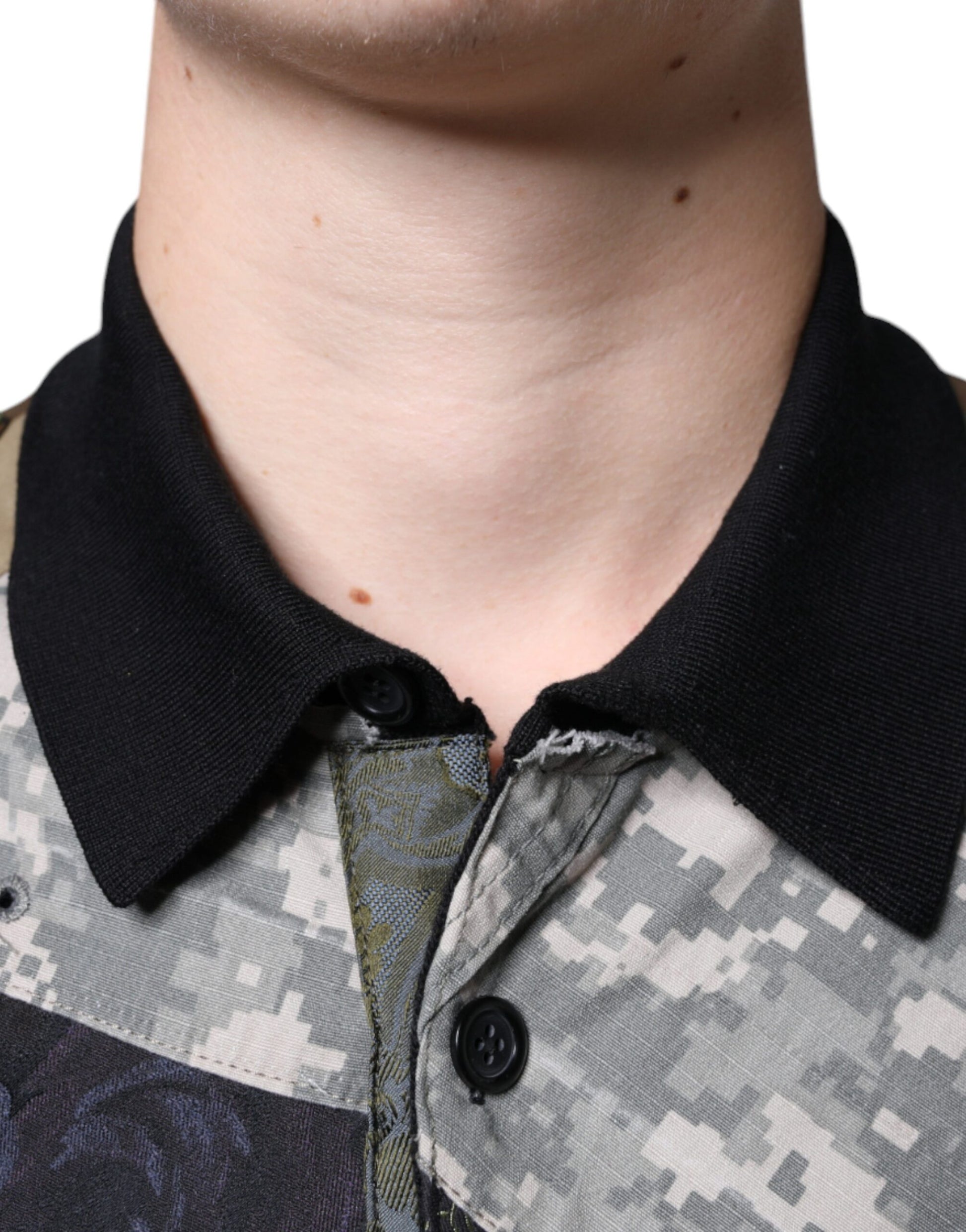 Dolce & Gabbana Multicolor Camouflage Patchwork Silk Polo T-shirt Dolce & Gabbana