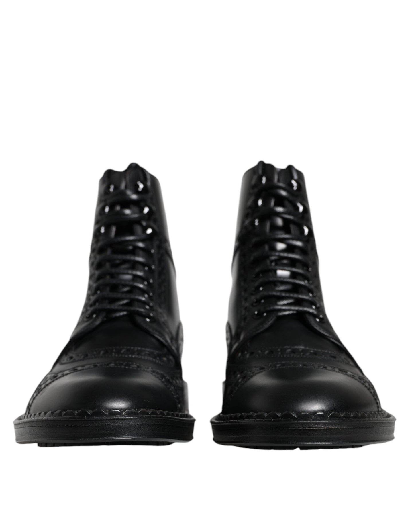 Dolce & Gabbana Black Leather Lace Up Mid Calf Boots Shoes Dolce & Gabbana