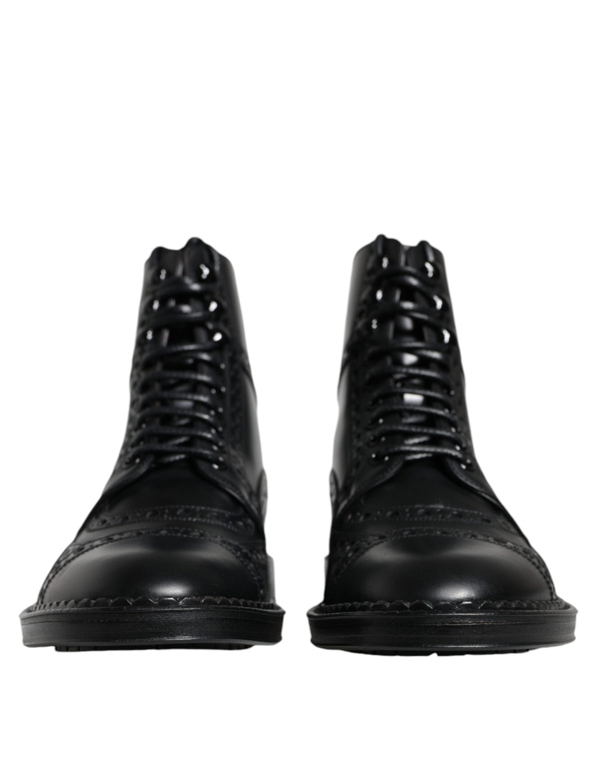 Dolce & Gabbana Black Leather Lace Up Mid Calf Boots Shoes Dolce & Gabbana
