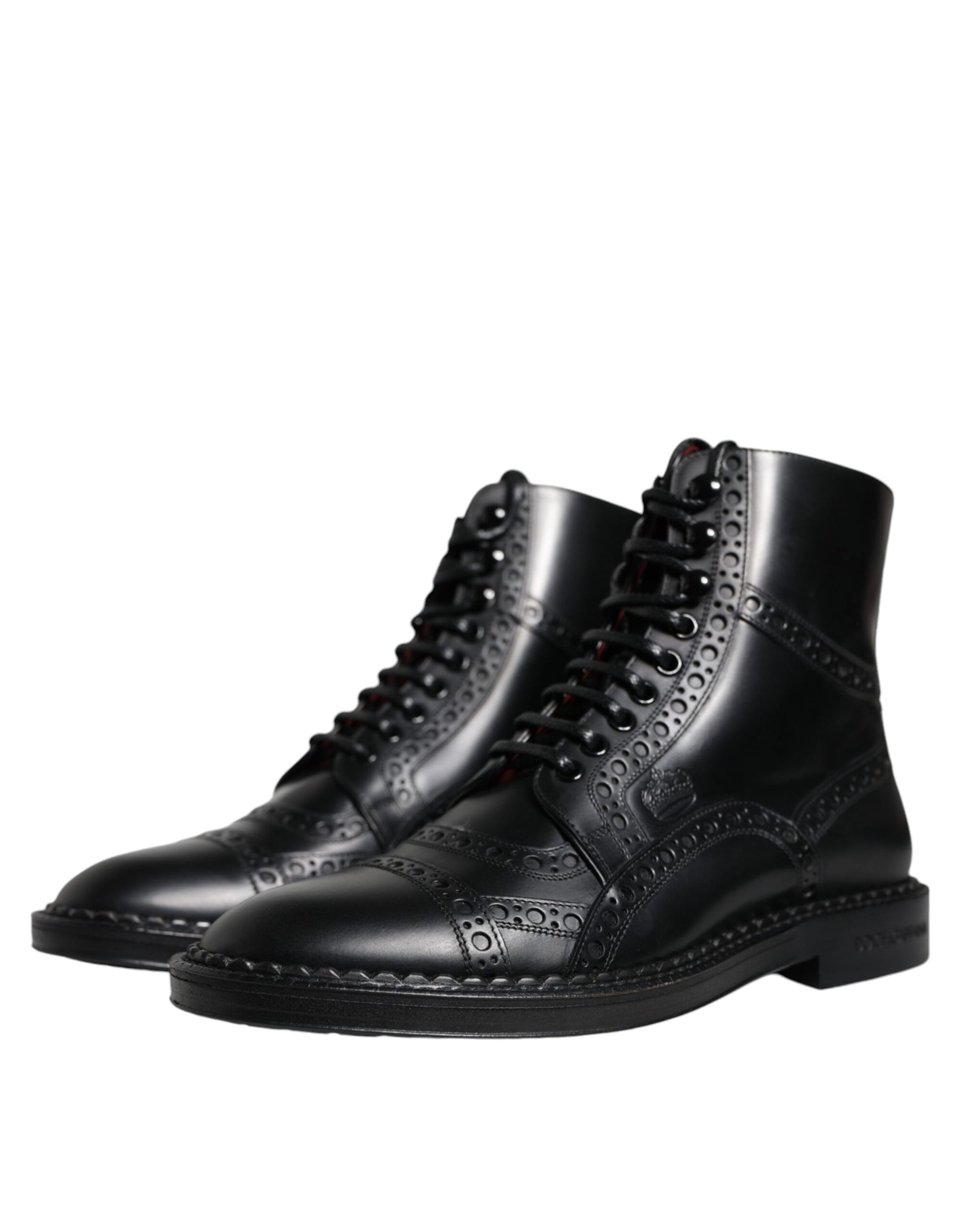 Dolce & Gabbana Black Leather Lace Up Mid Calf Boots Shoes Dolce & Gabbana