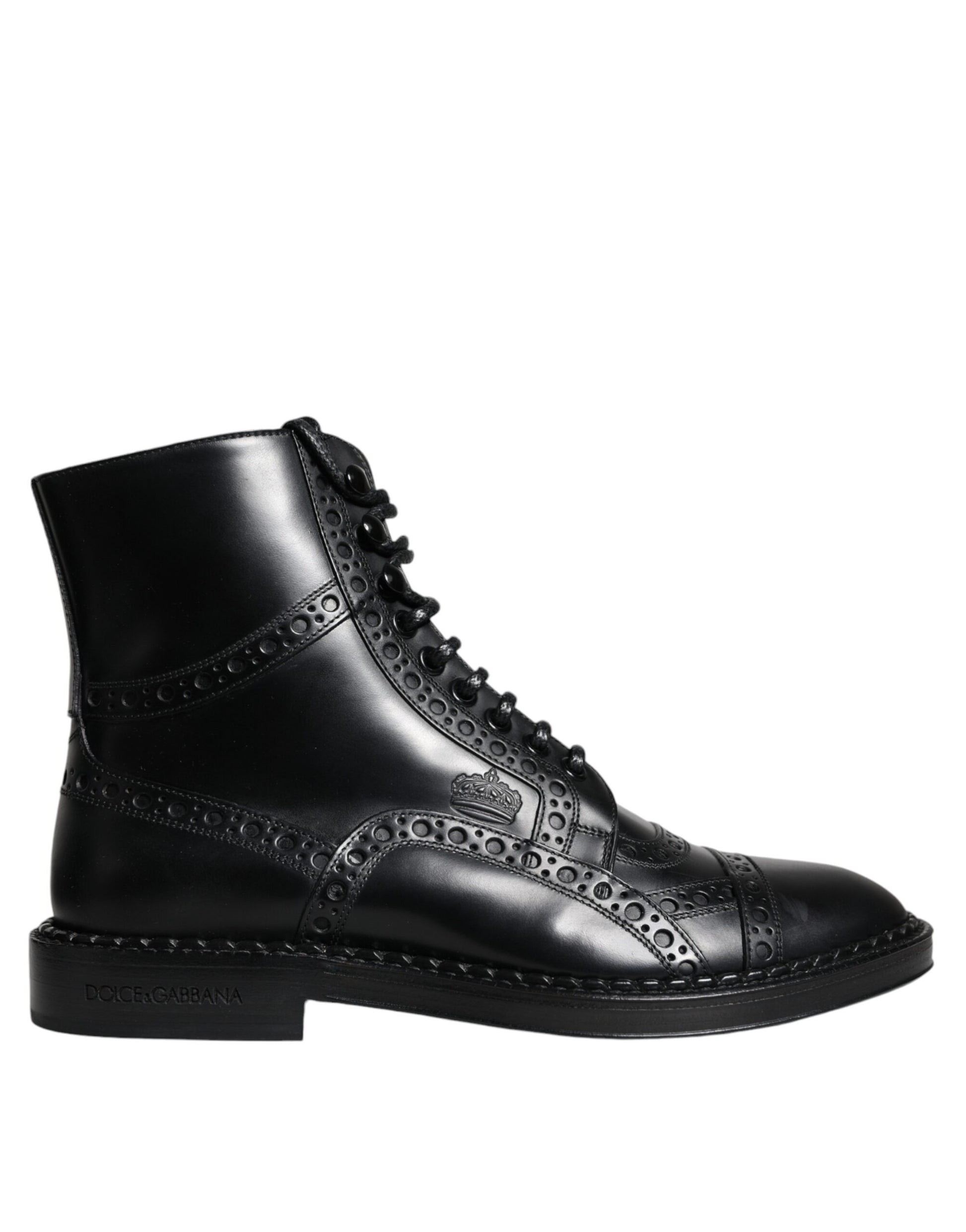 Dolce & Gabbana Black Leather Lace Up Mid Calf Boots Shoes Dolce & Gabbana