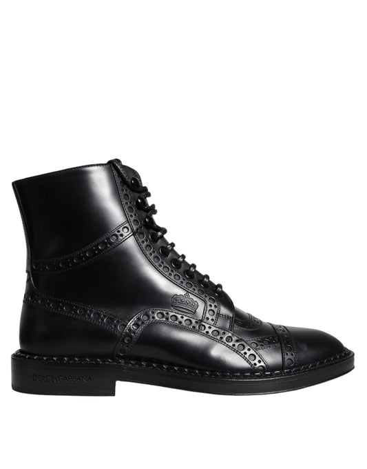 Dolce & Gabbana Black Leather Lace Up Mid Calf Boots Shoes Dolce & Gabbana