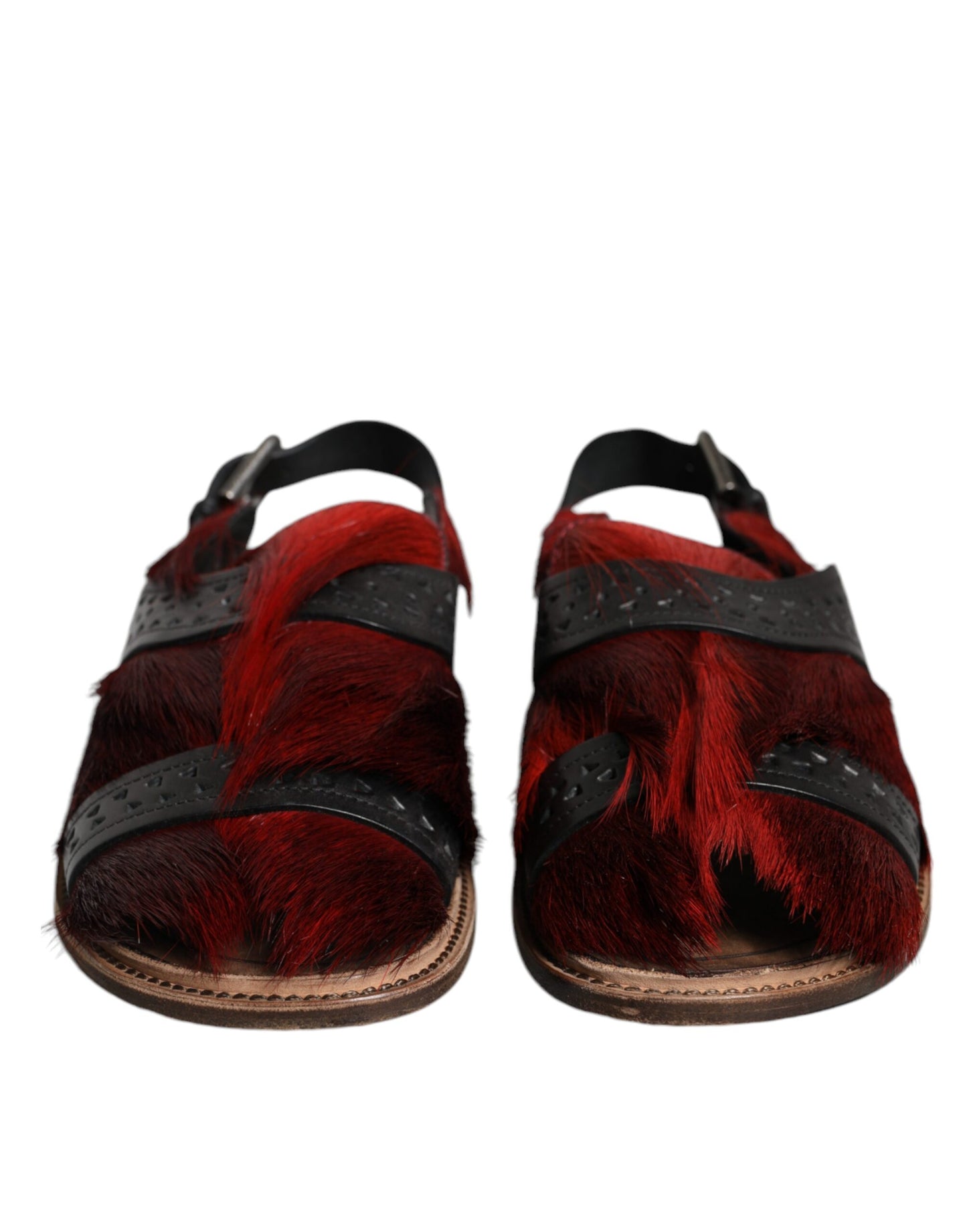 Dolce & Gabbana Black Red Gazelle Hair Leather Sandals Shoes Dolce & Gabbana