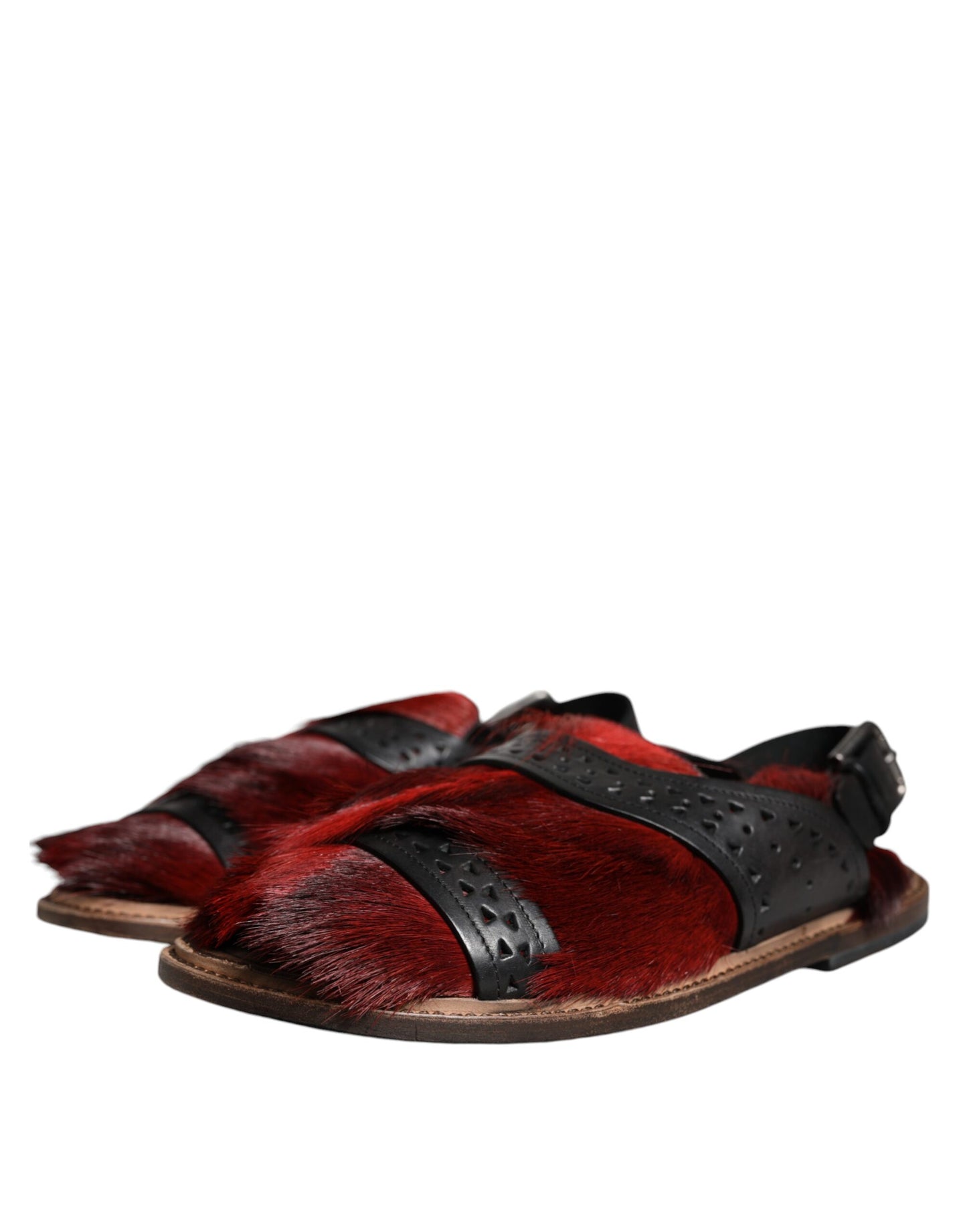 Dolce & Gabbana Black Red Gazelle Hair Leather Sandals Shoes Dolce & Gabbana