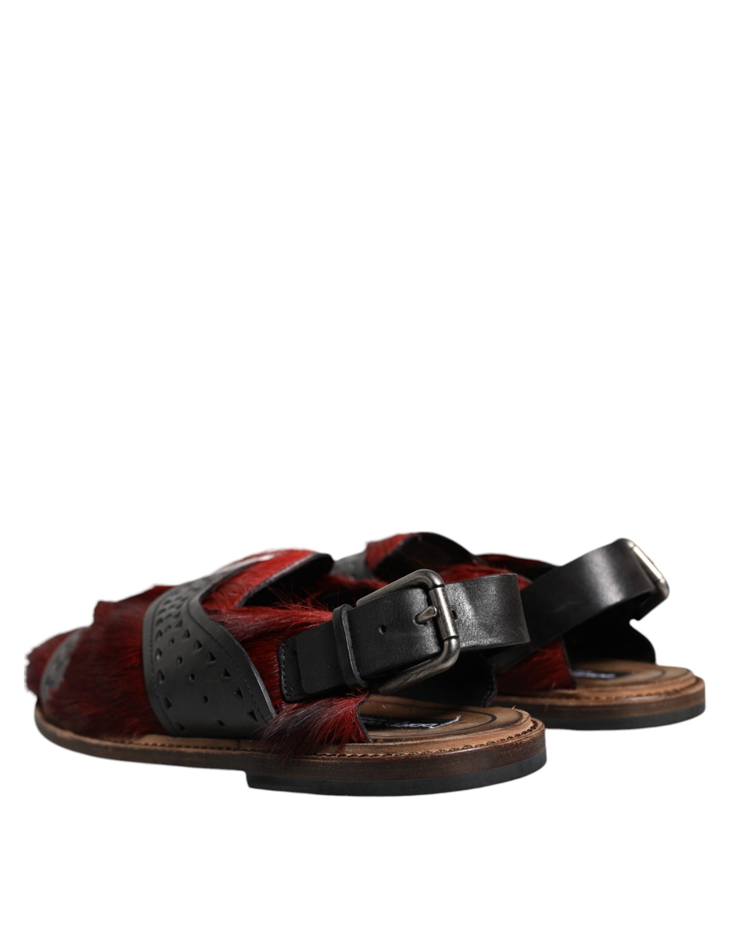 Dolce & Gabbana Black Red Gazelle Hair Leather Sandals Shoes Dolce & Gabbana