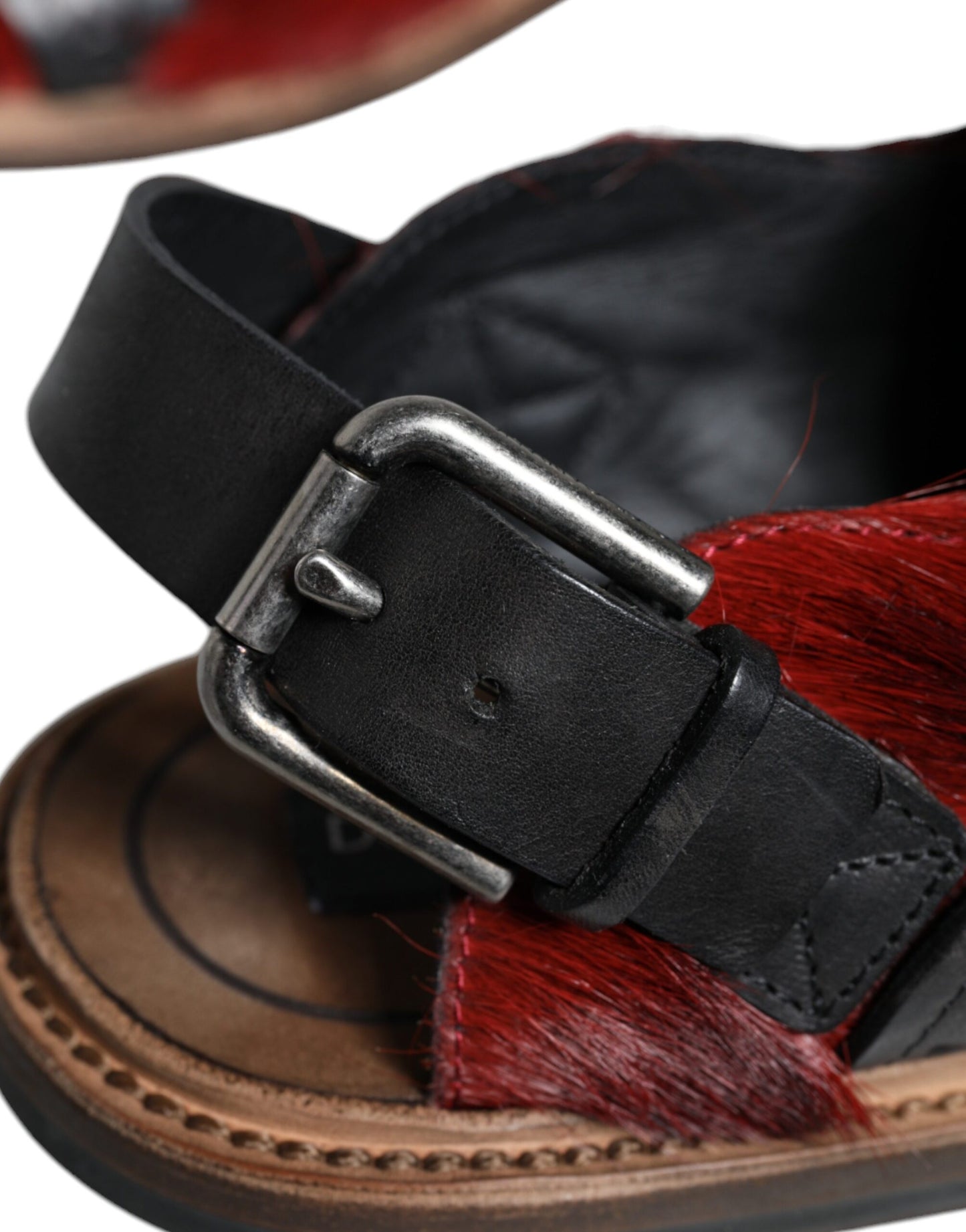 Dolce & Gabbana Black Red Gazelle Hair Leather Sandals Shoes Dolce & Gabbana
