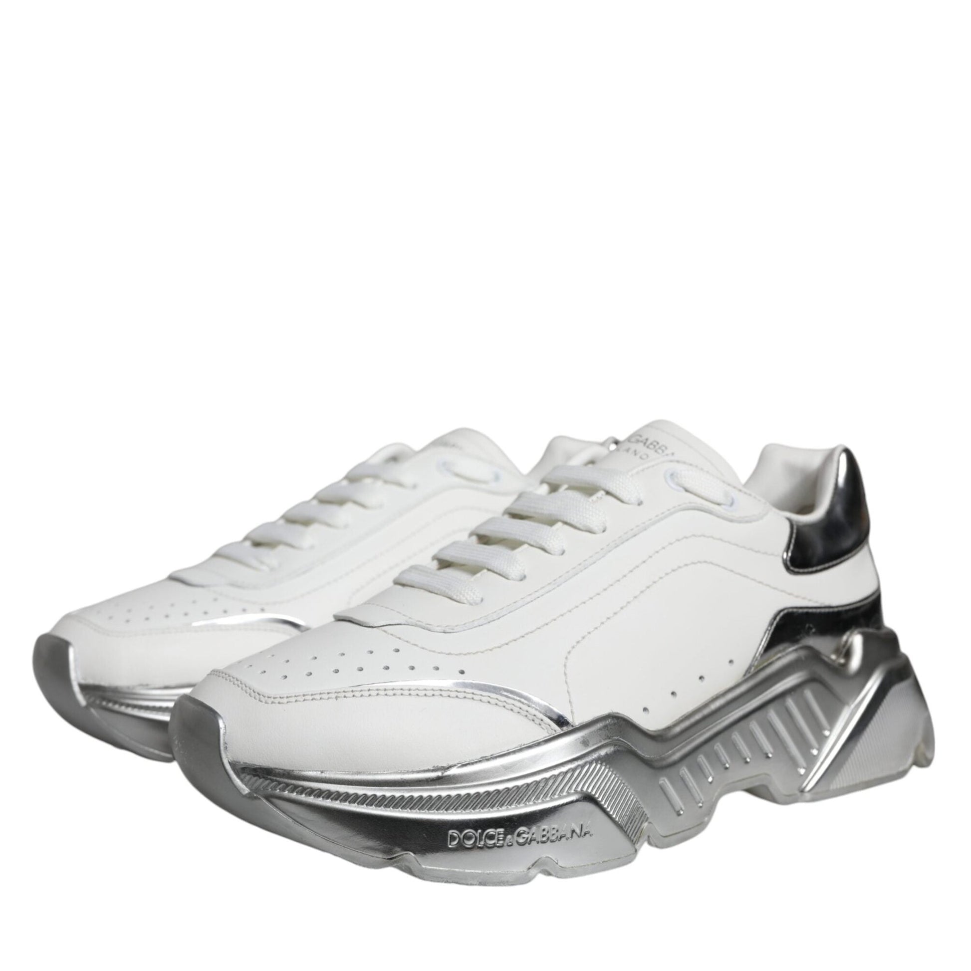 Dolce & Gabbana White Silver Daymaster Low Top Sneakers Shoes