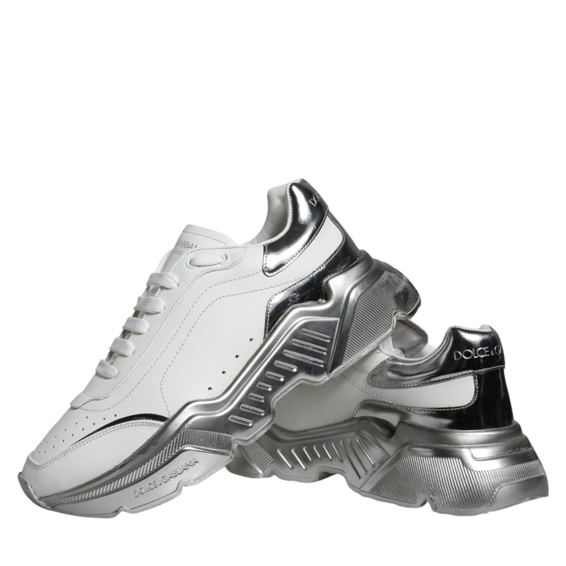 Dolce & Gabbana White Silver Daymaster Low Top Sneakers Shoes