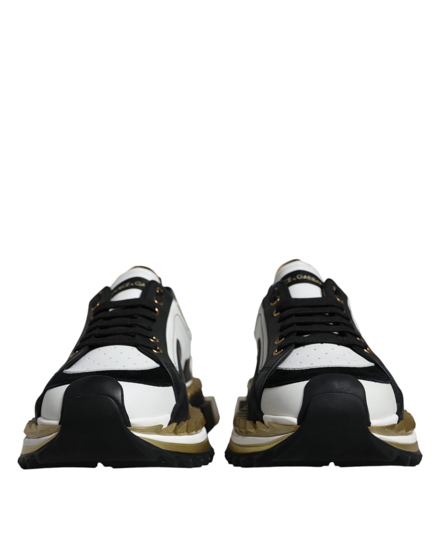 Dolce & Gabbana White Gold Black Leather SUPER KING Sneakers Shoes Dolce & Gabbana