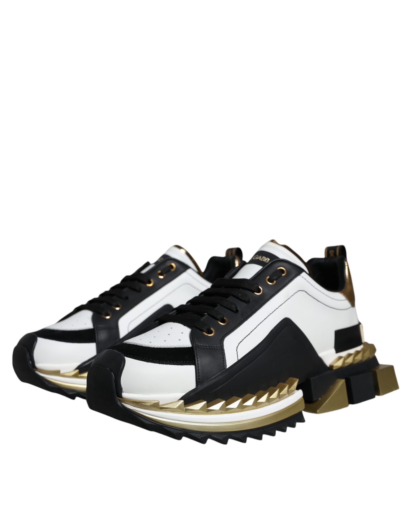 Dolce & Gabbana White Gold Black Leather SUPER KING Sneakers Shoes Dolce & Gabbana