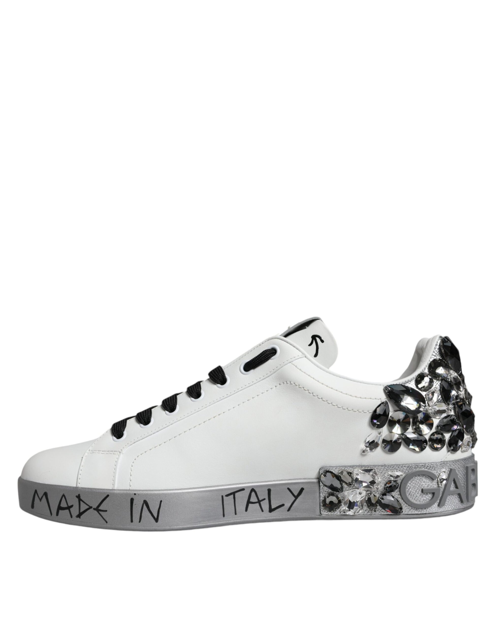 Dolce & Gabbana White Silver Crystal Logo Portofino Sneakers Shoes Dolce & Gabbana
