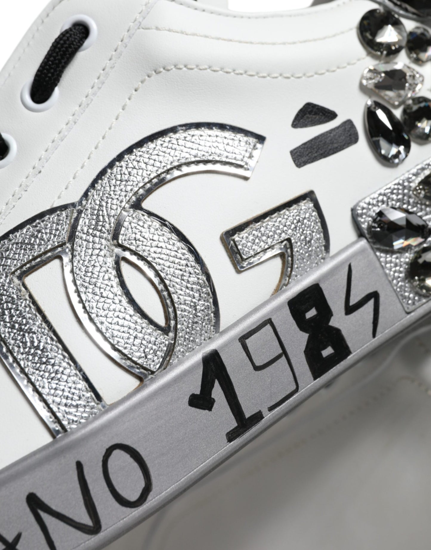Dolce & Gabbana White Silver Crystal Logo Portofino Sneakers Shoes Dolce & Gabbana