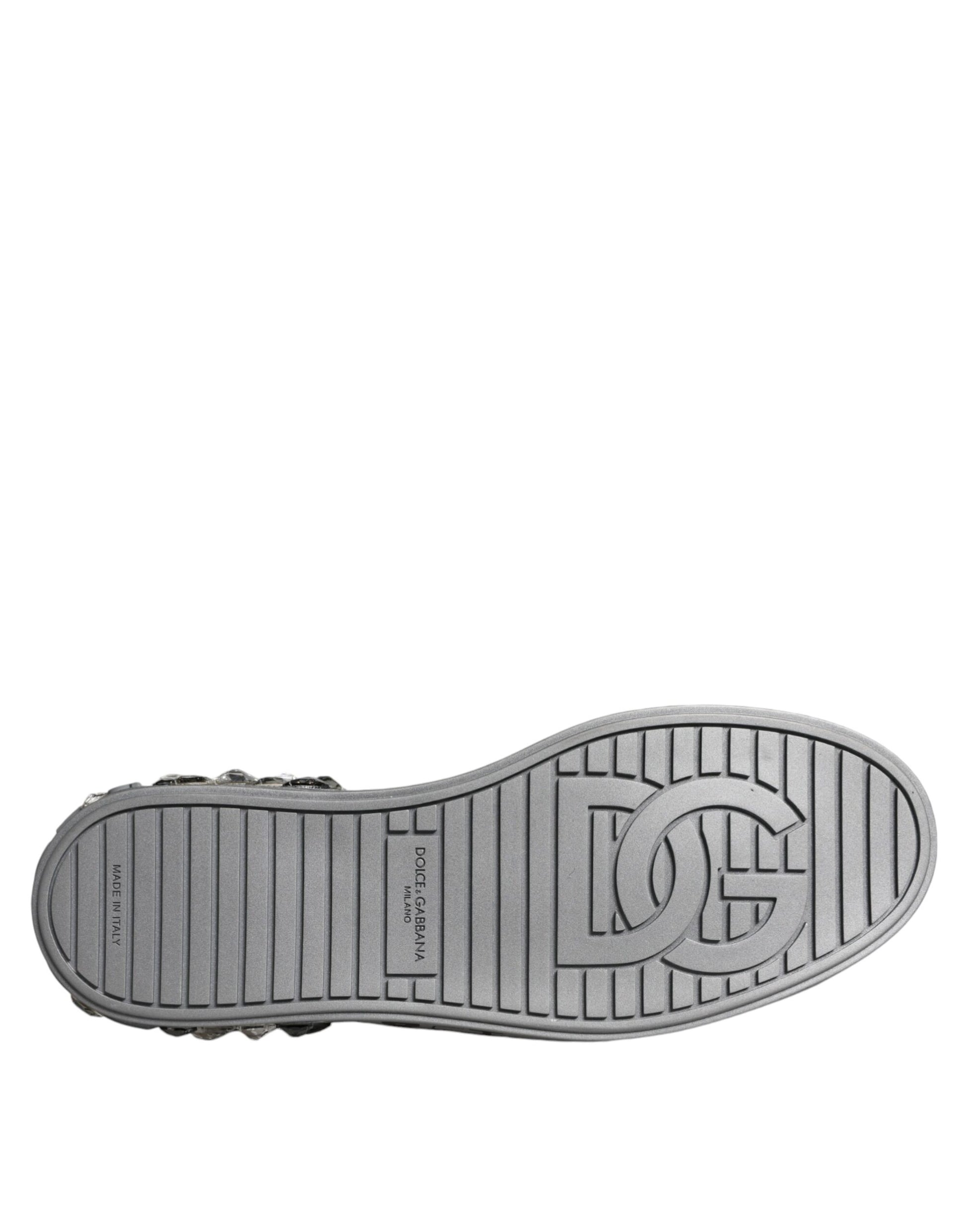 Dolce & Gabbana White Silver Crystal Logo Portofino Sneakers Shoes Dolce & Gabbana