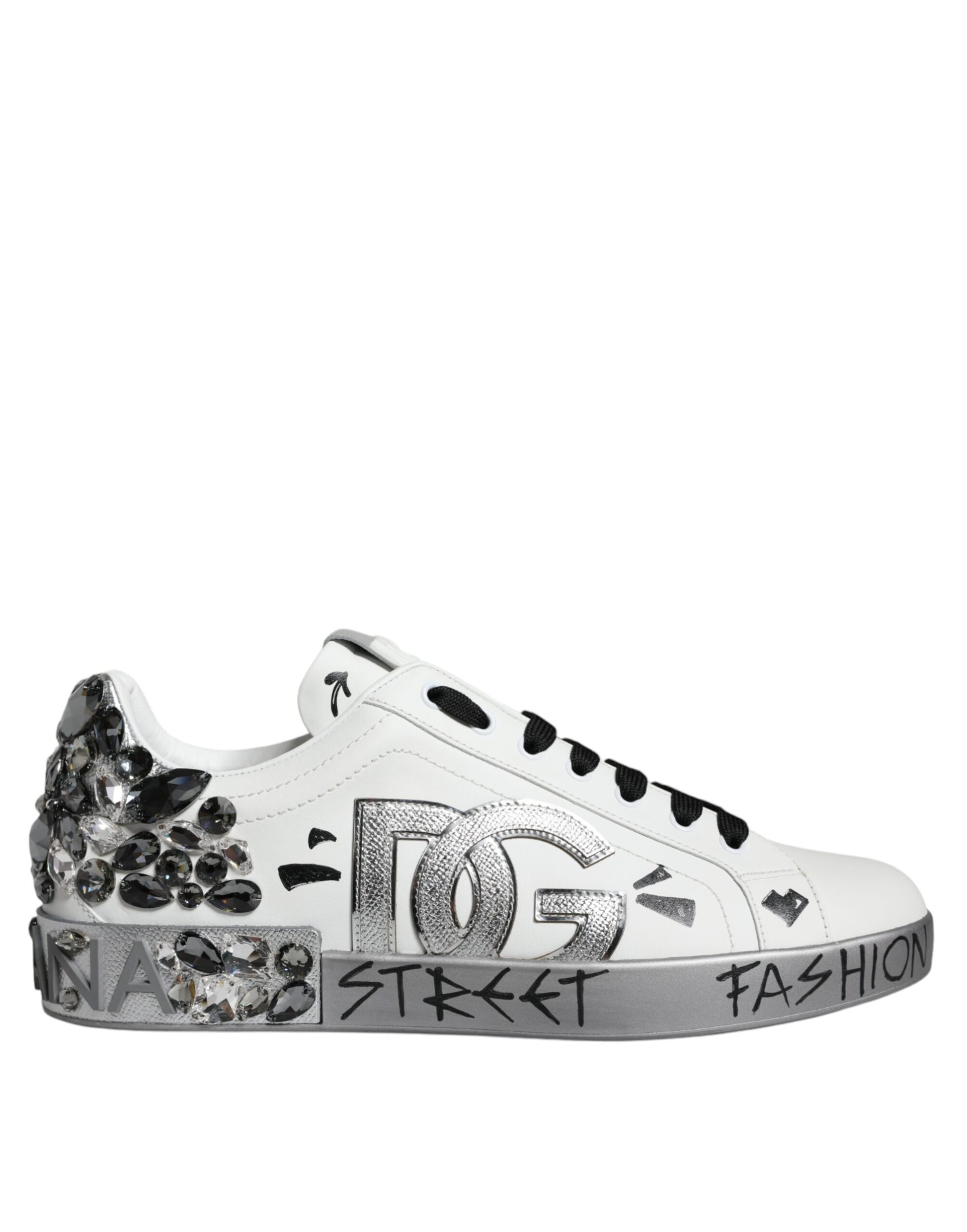 Dolce & Gabbana White Silver Crystal Logo Portofino Sneakers Shoes Dolce & Gabbana