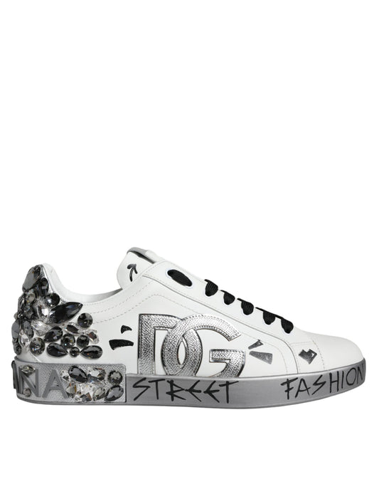 Dolce & Gabbana White Silver Crystal Logo Portofino Sneakers Shoes Dolce & Gabbana