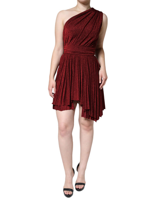 Dolce & Gabbana Red One Shoulder Pleated A-line Mini Dress Dolce & Gabbana