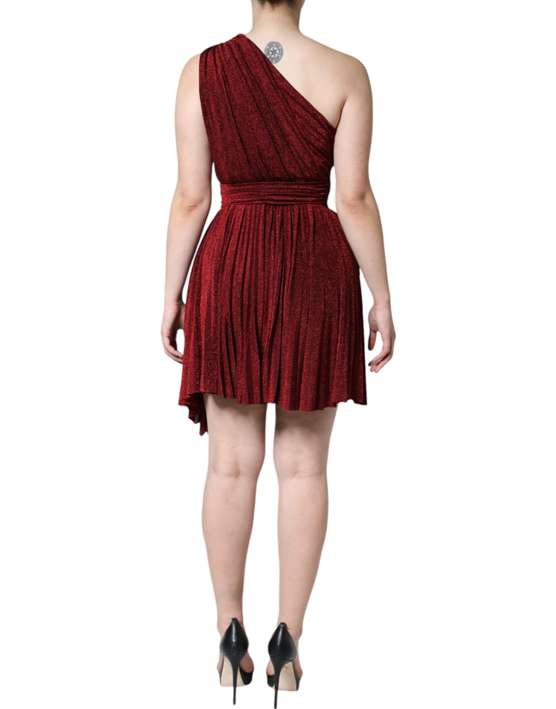 Dolce & Gabbana Red One Shoulder Pleated A-line Mini Dress Dolce & Gabbana