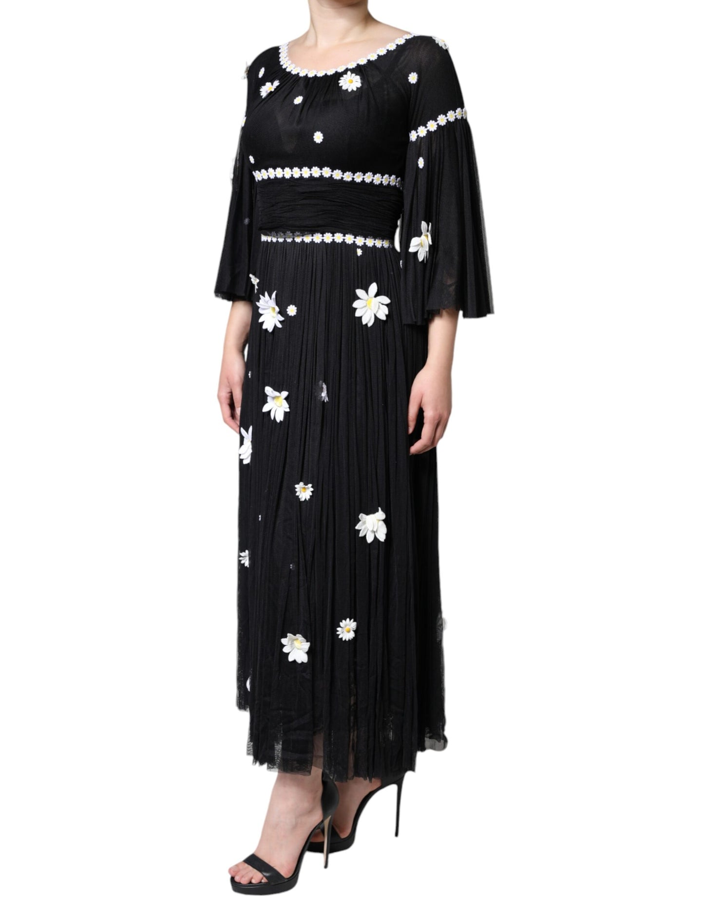 Dolce & Gabbana Black Silk Daisy A-line Long Maxi Dress Dolce & Gabbana