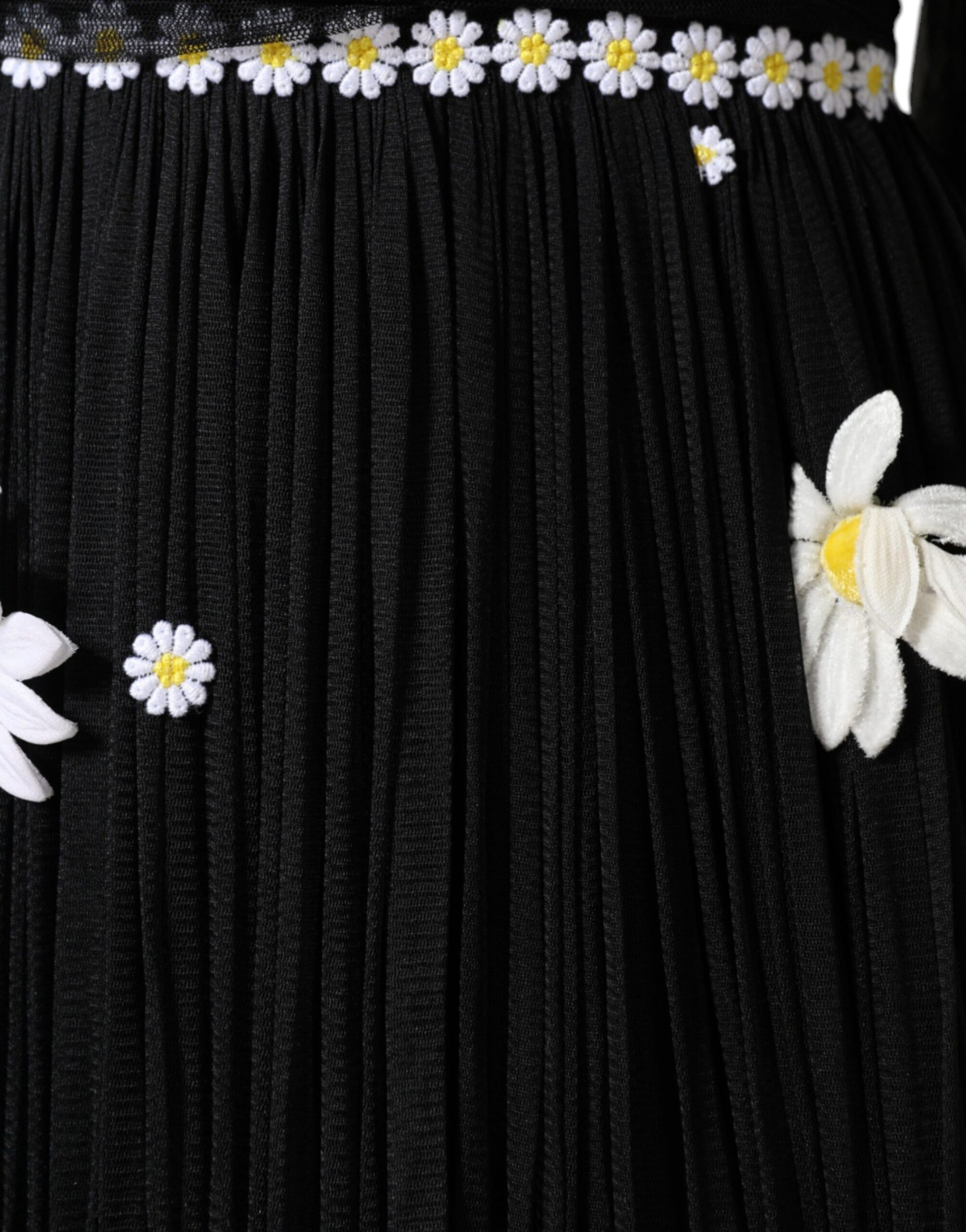Dolce & Gabbana Black Silk Daisy A-line Long Maxi Dress Dolce & Gabbana