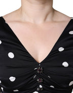 Dolce & Gabbana Black Silk Polka Dot Vneck Tassel Midi Dress Dolce & Gabbana