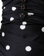 Dolce & Gabbana Black Silk Polka Dot Vneck Tassel Midi Dress Dolce & Gabbana