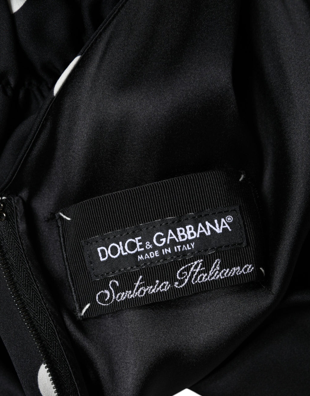 Dolce & Gabbana Black Silk Polka Dot Vneck Tassel Midi Dress Dolce & Gabbana