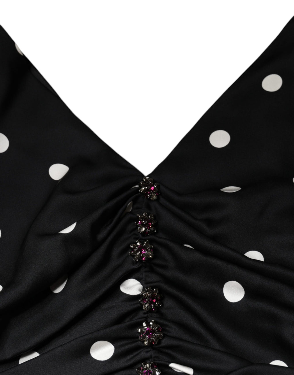 Dolce & Gabbana Black Silk Polka Dot Vneck Tassel Midi Dress Dolce & Gabbana