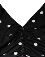 Dolce & Gabbana Black Silk Polka Dot Vneck Tassel Midi Dress Dolce & Gabbana