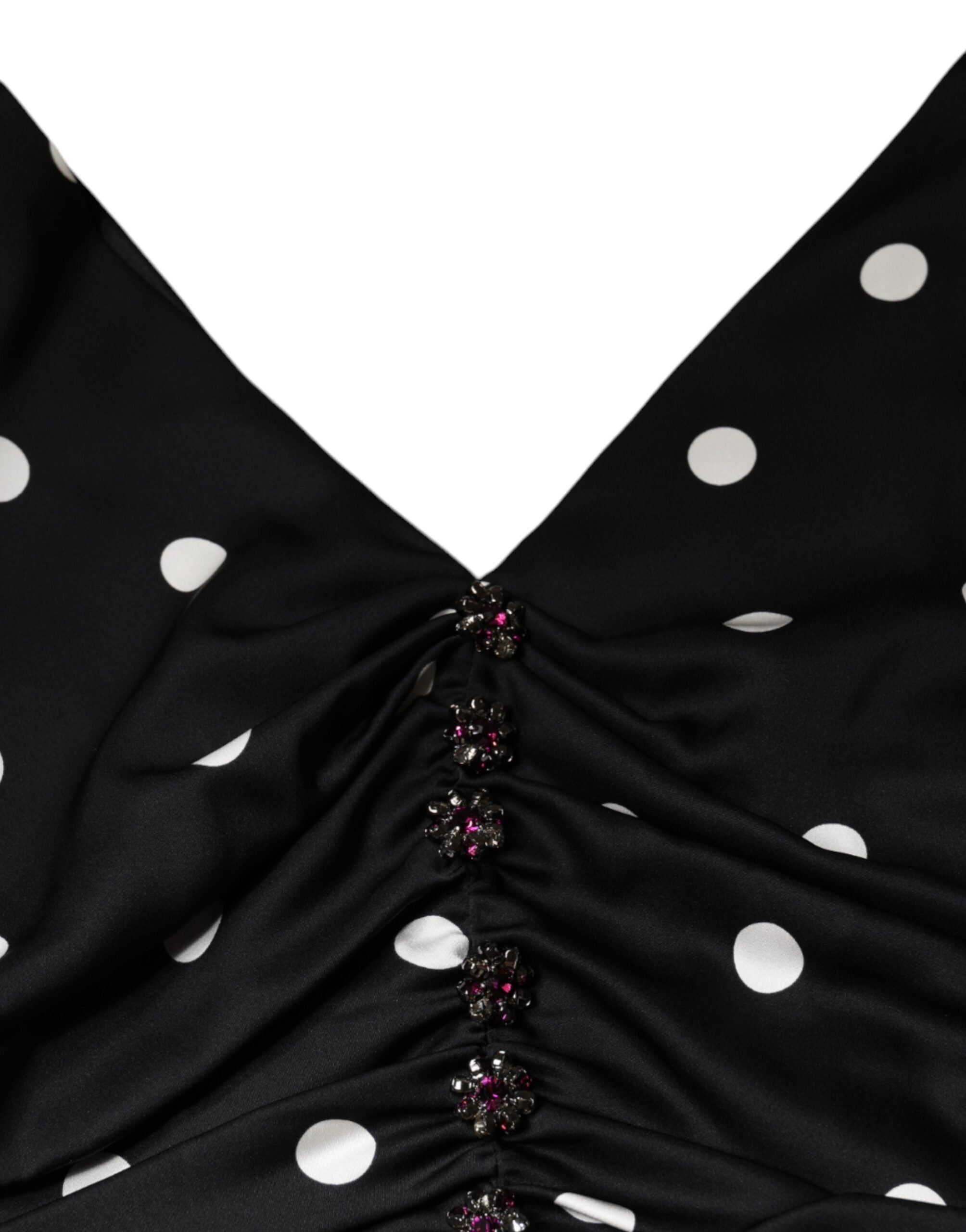 Dolce & Gabbana Black Silk Polka Dot Vneck Tassel Midi Dress Dolce & Gabbana