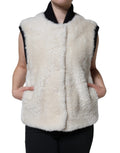 Burberry White WARRENFORD Shearling Leather Vest Coat Jacket - Eljoys Fashion 