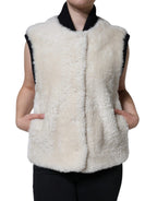 Burberry White WARRENFORD Shearling Leather Vest Coat Jacket - Eljoys Fashion 