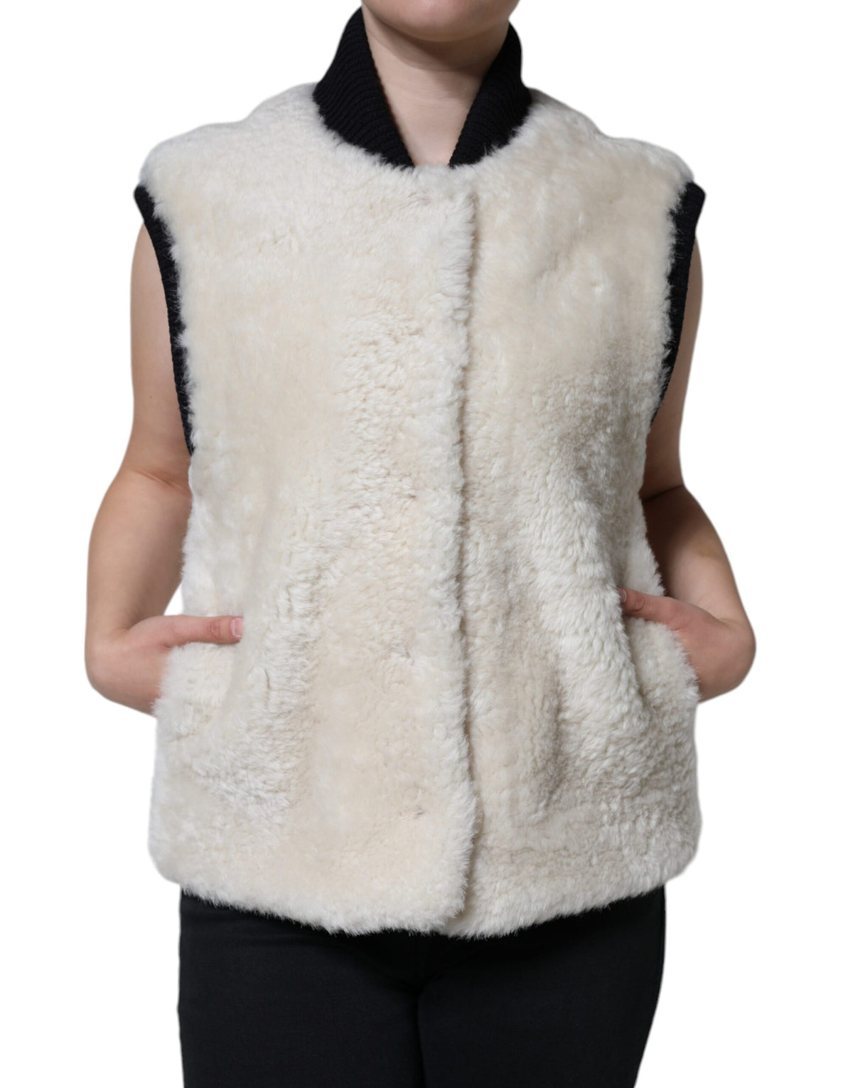 Burberry White WARRENFORD Shearling Leather Vest Coat Jacket - Eljoys Fashion 