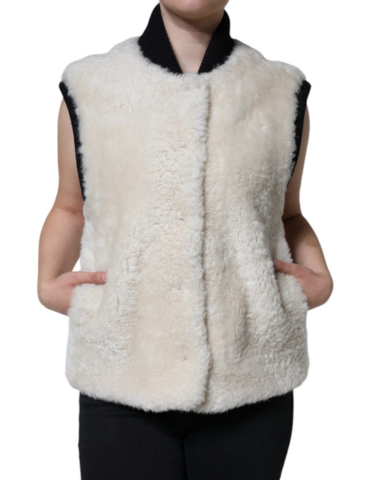 Burberry White WARRENFORD Shearling Leather Vest Coat Jacket Burberry