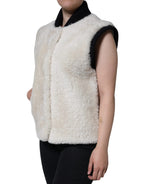 Burberry White WARRENFORD Shearling Leather Vest Coat Jacket - Eljoys Fashion 
