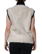 Burberry White WARRENFORD Shearling Leather Vest Coat Jacket - Eljoys Fashion 