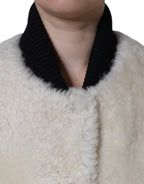 Burberry White WARRENFORD Shearling Leather Vest Coat Jacket - Eljoys Fashion 