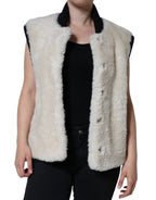 Burberry White WARRENFORD Shearling Leather Vest Coat Jacket - Eljoys Fashion 