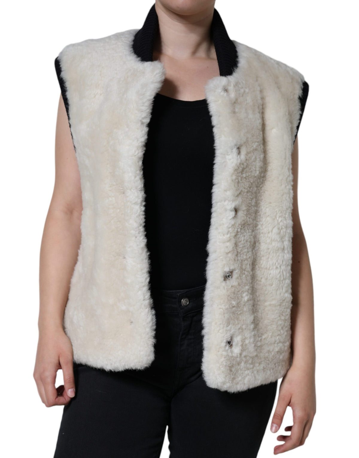 Burberry White WARRENFORD Shearling Leather Vest Coat Jacket - Eljoys Fashion 