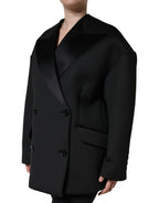 Dolce & Gabbana Black Polyester Double Breasted Coat Jacket - Eljoys Fashion 