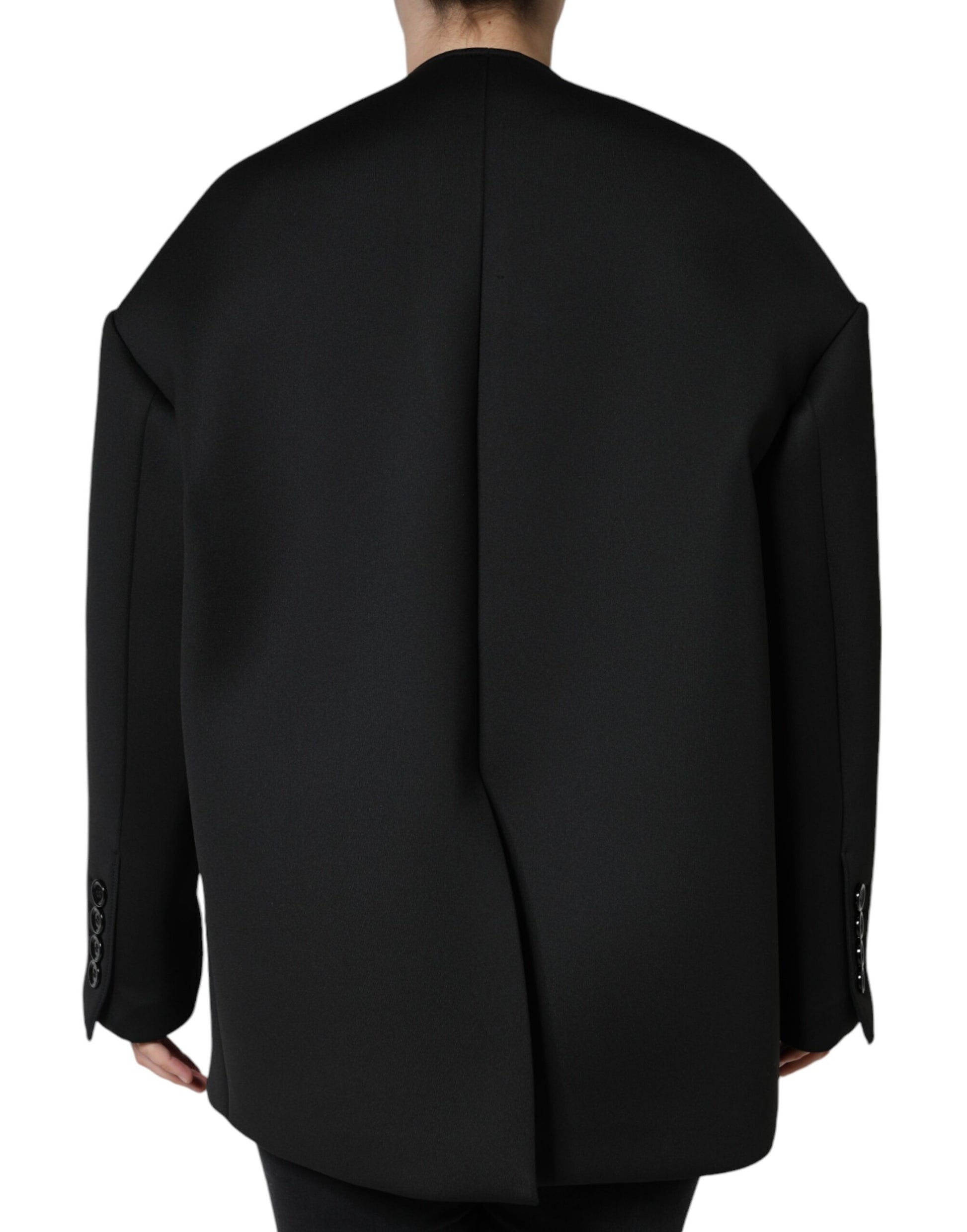 Dolce & Gabbana Black Polyester Double Breasted Coat Jacket Dolce & Gabbana