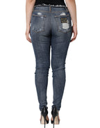 Dolce & Gabbana Blue Cotton Stretch Tattered Skinny Jeans - Eljoys Fashion 