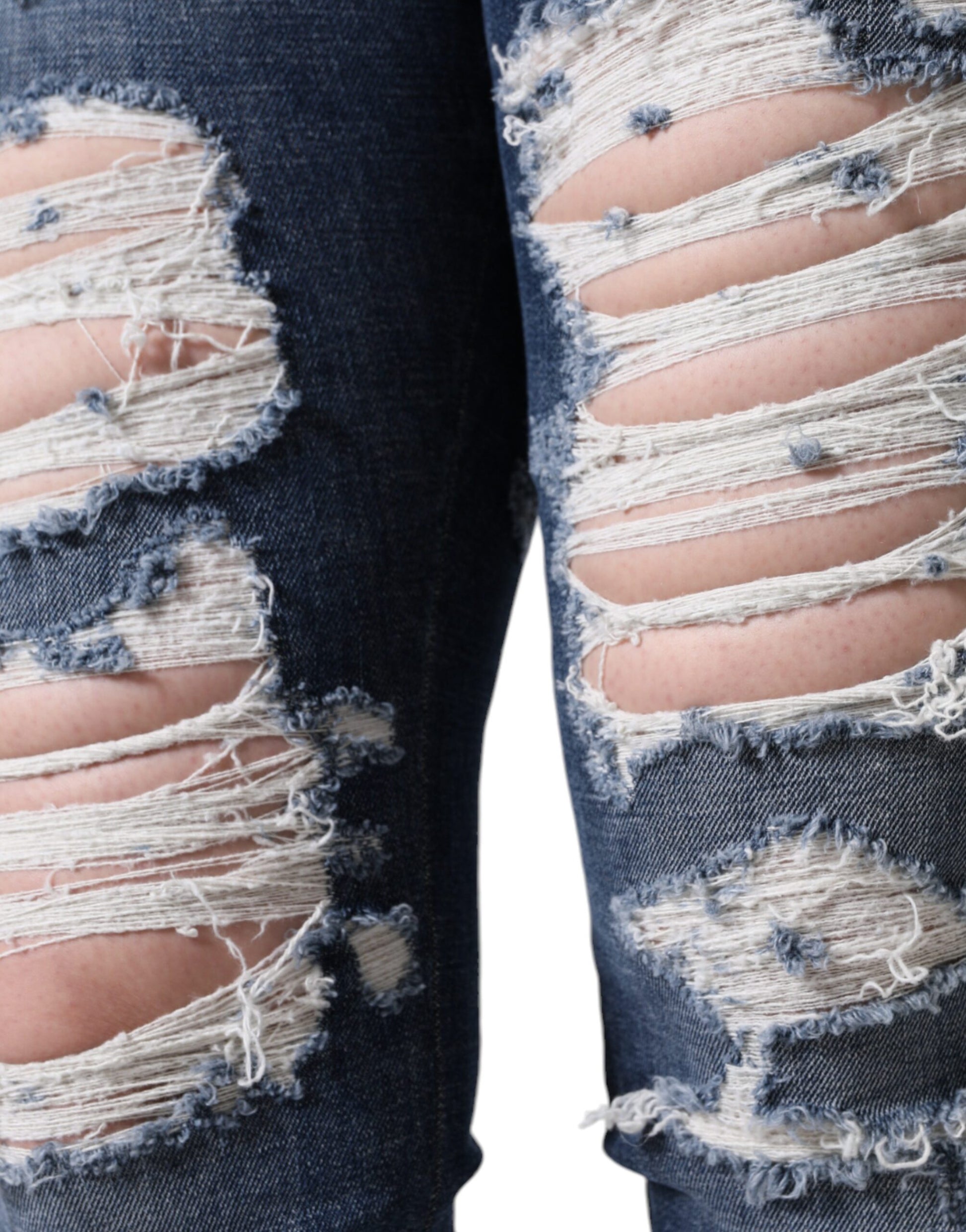 Dolce & Gabbana Blue Cotton Stretch Tattered Skinny Jeans Dolce & Gabbana