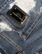 Dolce & Gabbana Blue Cotton Stretch Tattered Skinny Jeans - Eljoys Fashion 