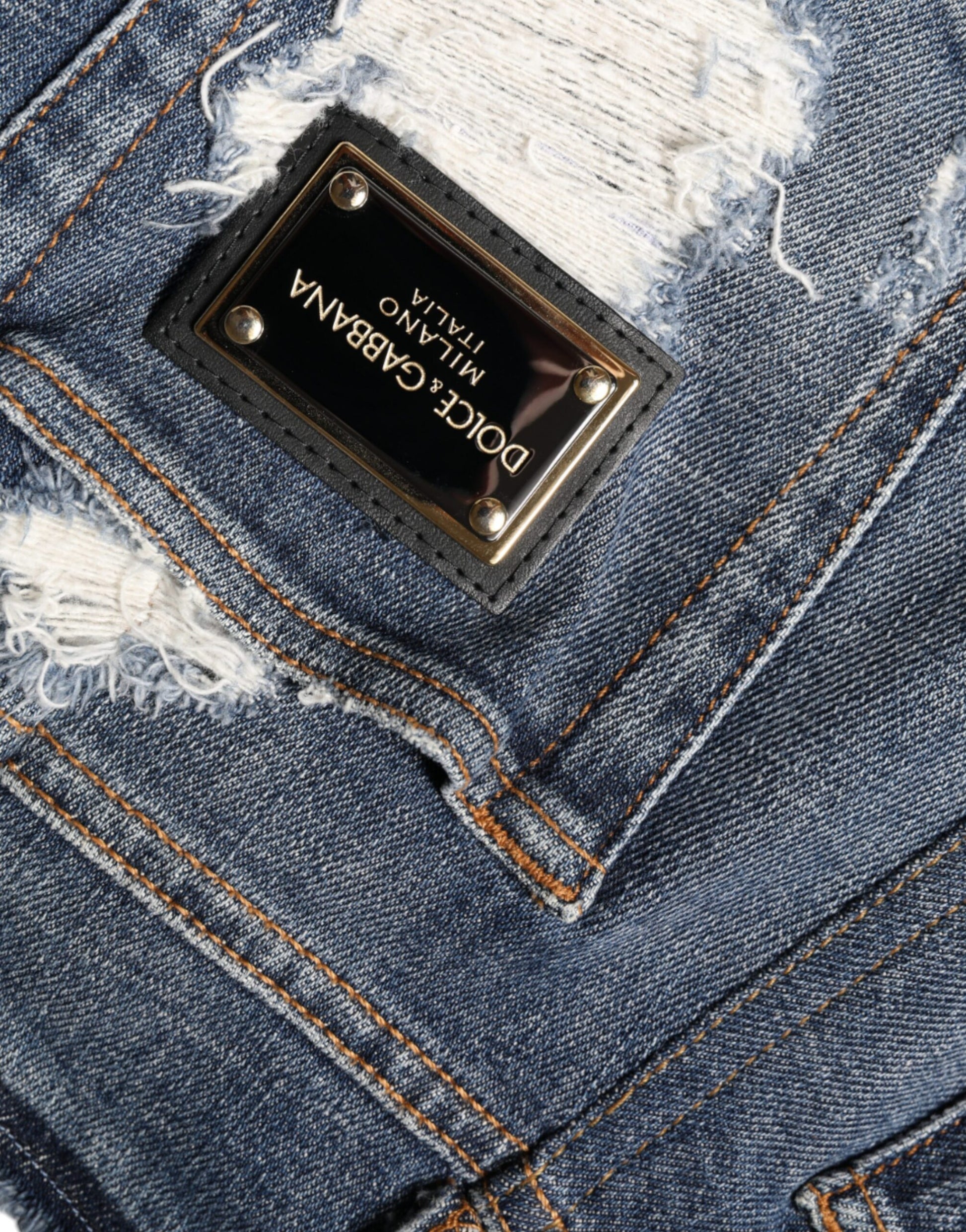Dolce & Gabbana Blue Cotton Stretch Tattered Skinny Jeans Dolce & Gabbana