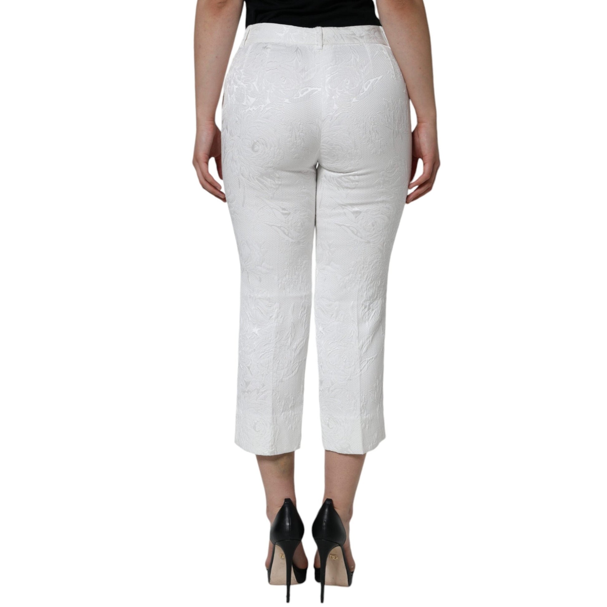 Dolce & Gabbana White Floral Brocade Cotton Cropped Pants Dolce & Gabbana