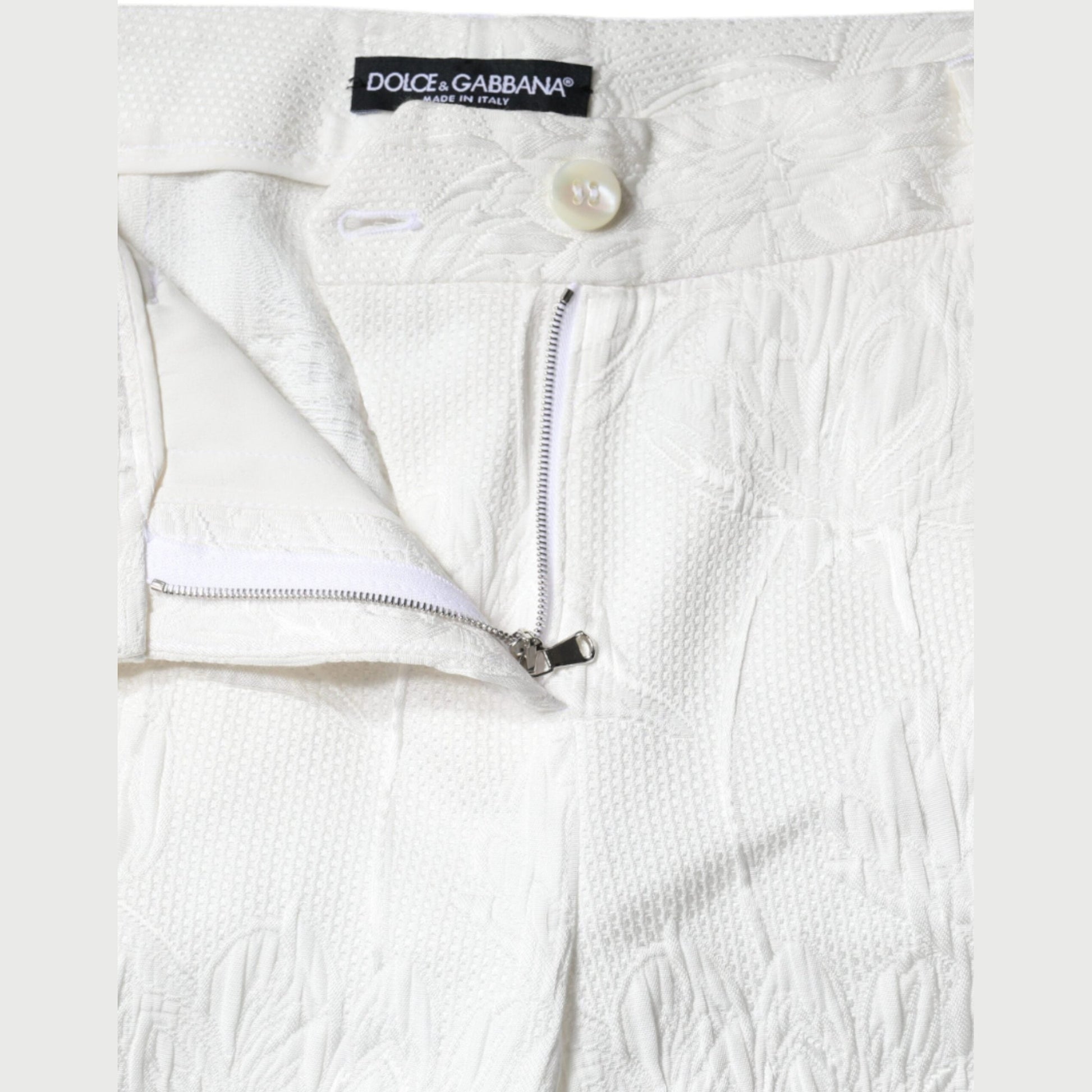 Dolce & Gabbana White Floral Brocade Cotton Cropped Pants Dolce & Gabbana