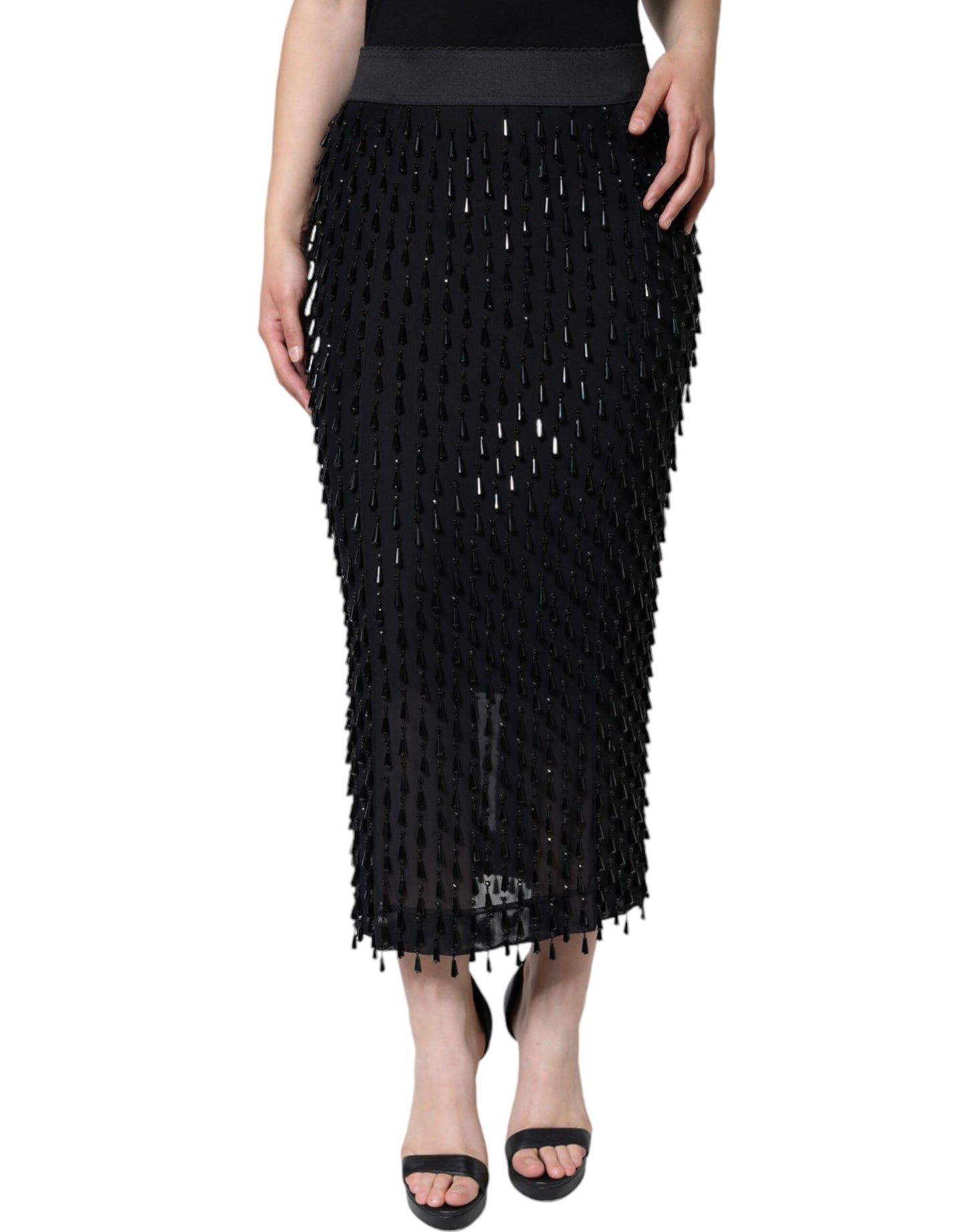 Dolce & Gabbana Black Embellished Pencil Cut Midi Skirt Dolce & Gabbana