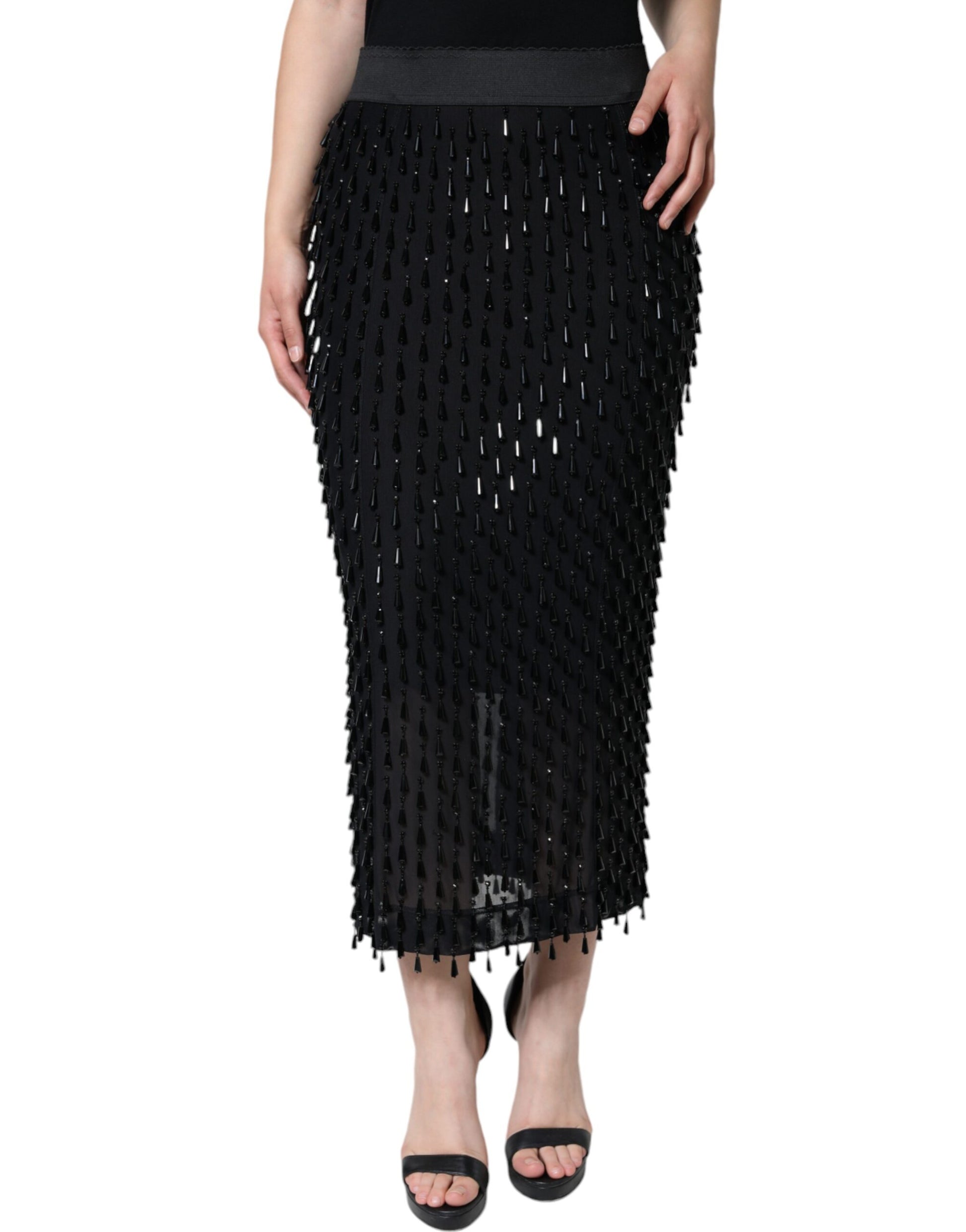 Dolce & Gabbana Black Embellished Pencil Cut Midi Skirt Dolce & Gabbana