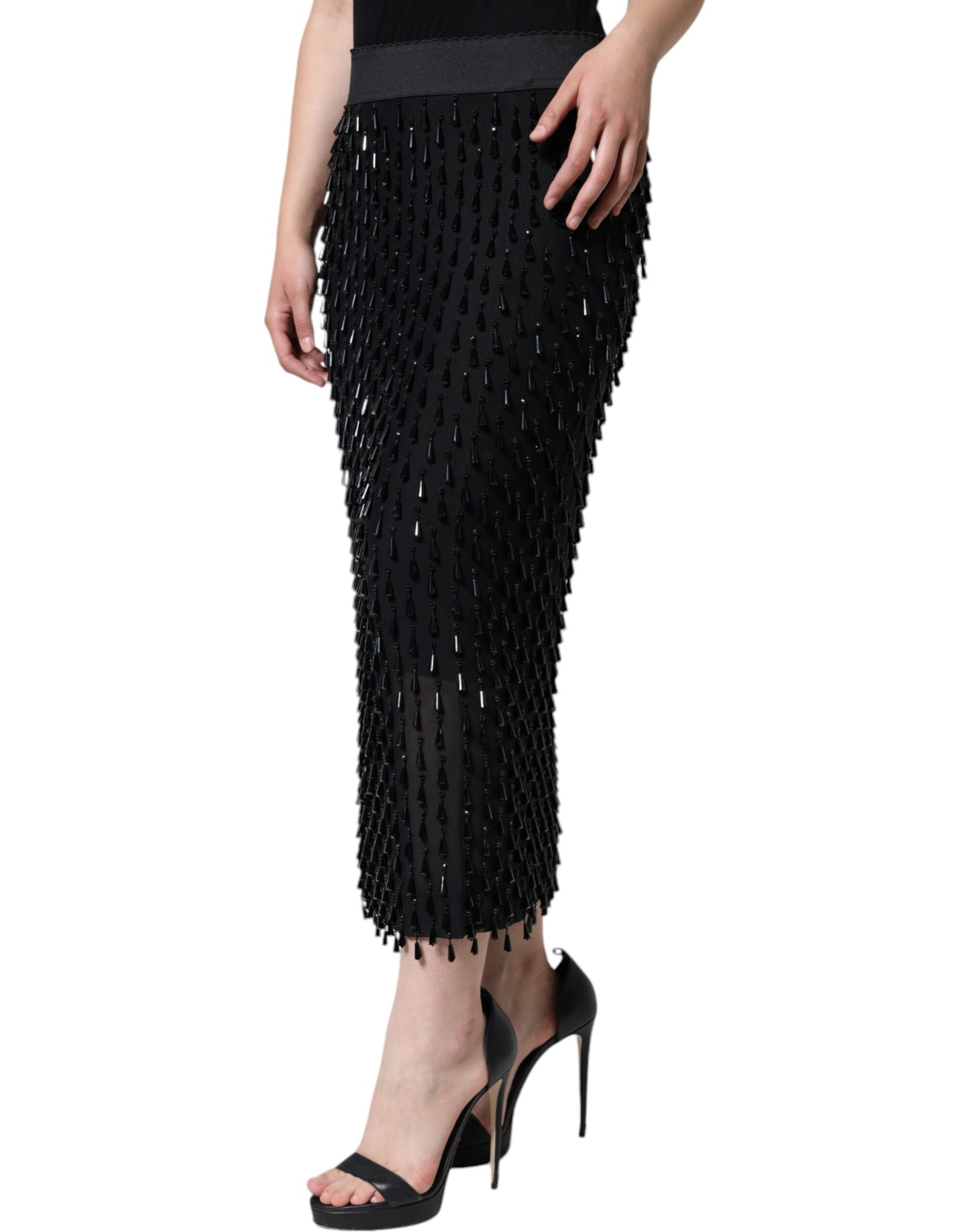 Dolce & Gabbana Black Embellished Pencil Cut Midi Skirt Dolce & Gabbana