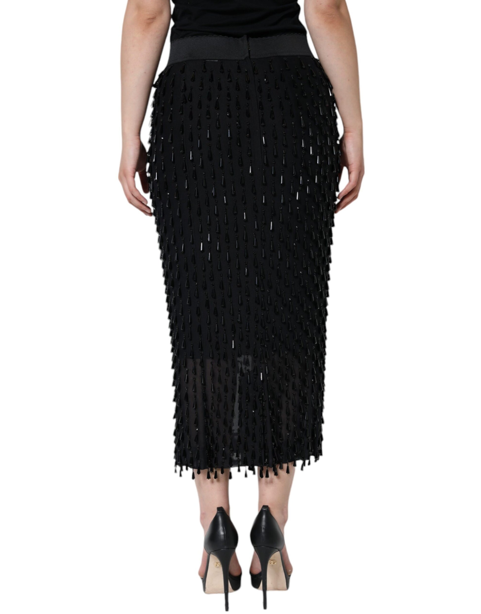 Dolce & Gabbana Black Embellished Pencil Cut Midi Skirt Dolce & Gabbana